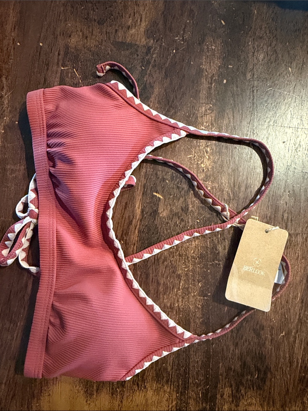 BERLOOK Tie Back Scoop Bikini Top size small